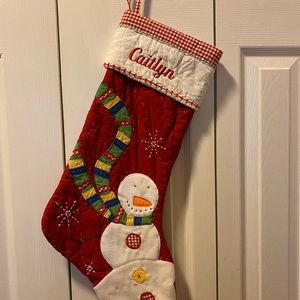 Pottery barn quilted snowman stocking with Caitlyn
